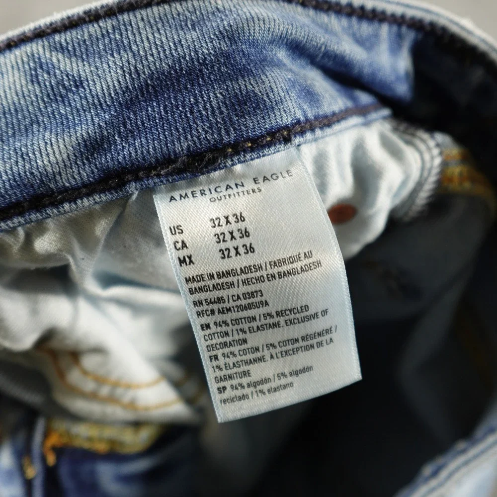 American Eagle Jeans Men 32x36 Blue Relaxed Straight Airflex+ Light Wash Stretch